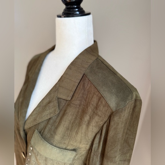 Dorothy Schoelen Platinum 80s Vintage Suede Sheer Green Tie Dye Effect -L - Picture 3 of 15